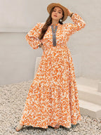 Plus Size Bohemian Floral Print Maxi Dress