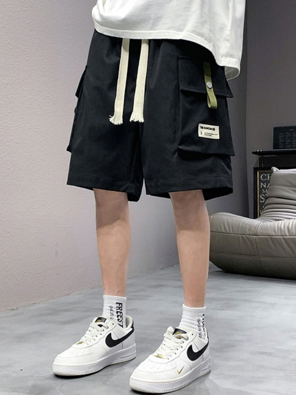 Men's Plus Size Casual Cargo Shorts with Adjustable Drawstring Waist