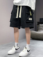 Men's Plus Size Casual Cargo Shorts with Adjustable Drawstring Waist