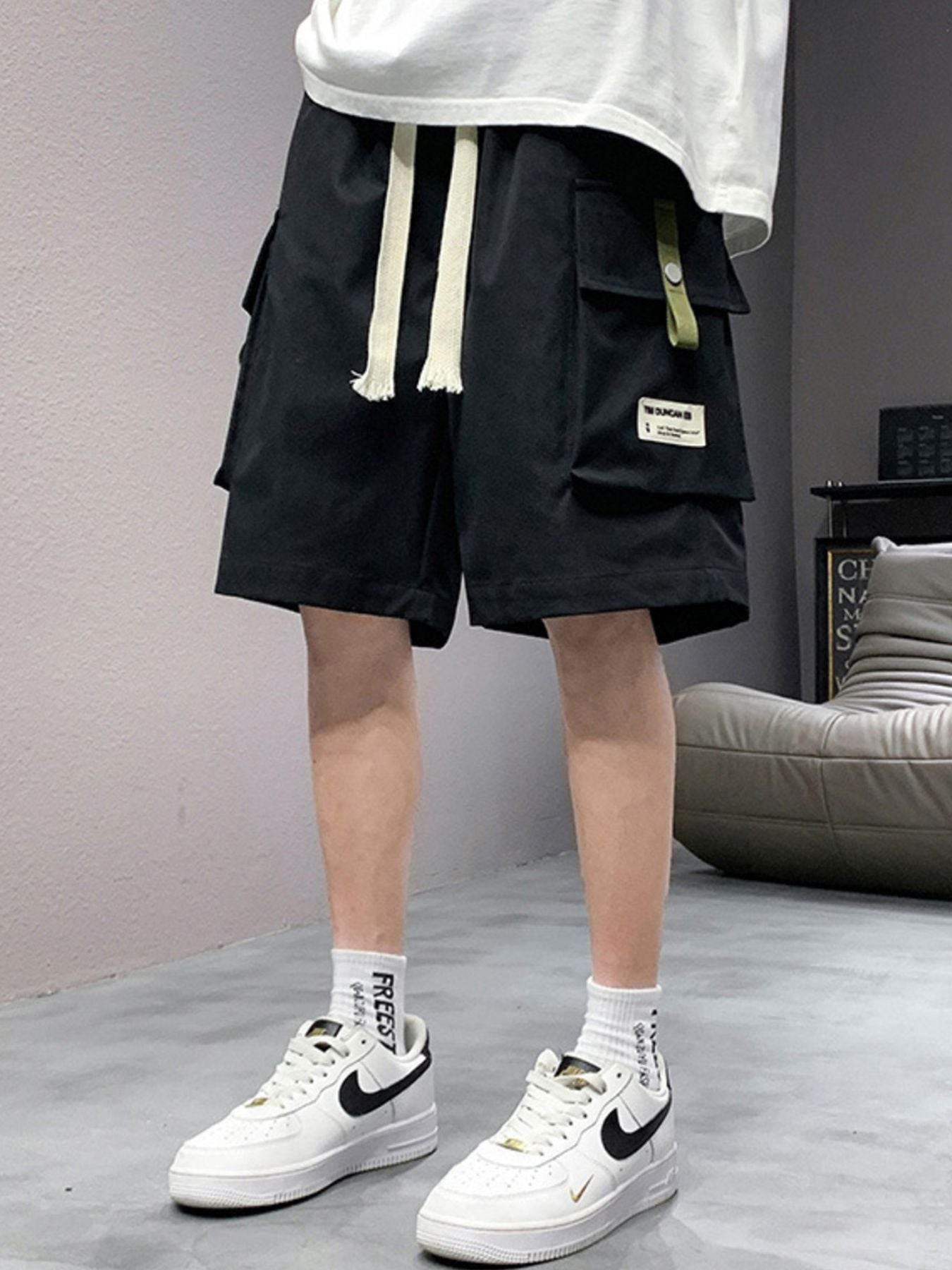 Men's Plus Size Casual Cargo Shorts with Adjustable Drawstring Waist