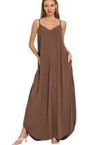 Zenana Woven Crinkle Cami Maxi Dress with Side Pockets