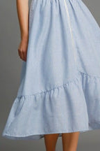 Umgee Midi Dress Striped Zipper Light Blue with Smocked Waist f12b302c-7dc2-41fe-8f49-aaa1997c12c2-Max Trendsi