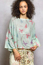 POL Womens Butterflies Knit Top Mint Round Neck with Outseam Rolling Edge APPLE MINT f13950f2-ce18-4c87-80a9-9c9d29d9ea14-Max-Origin Trendsi