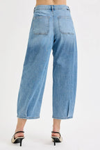 RISEN Women's Jeans Crop Wide Volume Leg Pleated Mid Rise Medium Wash f143c7b920224ebd907cd64bf8833985-Max-Origin Trendsi