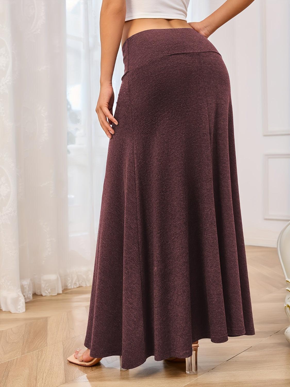 Maxi Skirt Solid Elastic Waist Soft Basic Style f155dae1-1387-41e2-89b5-01cec810dc19-Max Trendsi