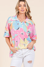 BOMBOM Floral Top Collared Neck Half Sleeve Multicolor Blouse Multicolor f15cf34c-3df8-4f62-b24d-aee1bd8c50ee-Max Trendsi