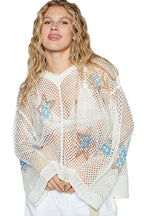 POL Knit Cover Up Star Openwork Long Sleeve Hooded Top Ivory f1700819-08d8-47f9-9d4a-1f4dffcd5ae3-Max Trendsi