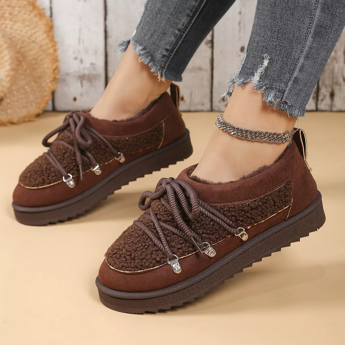 Women's Ankle Boots Lace Up Round Toe Platform Fluff Shoes f19323df328243c984b4525f486c0a26-Max-Origin Trendsi