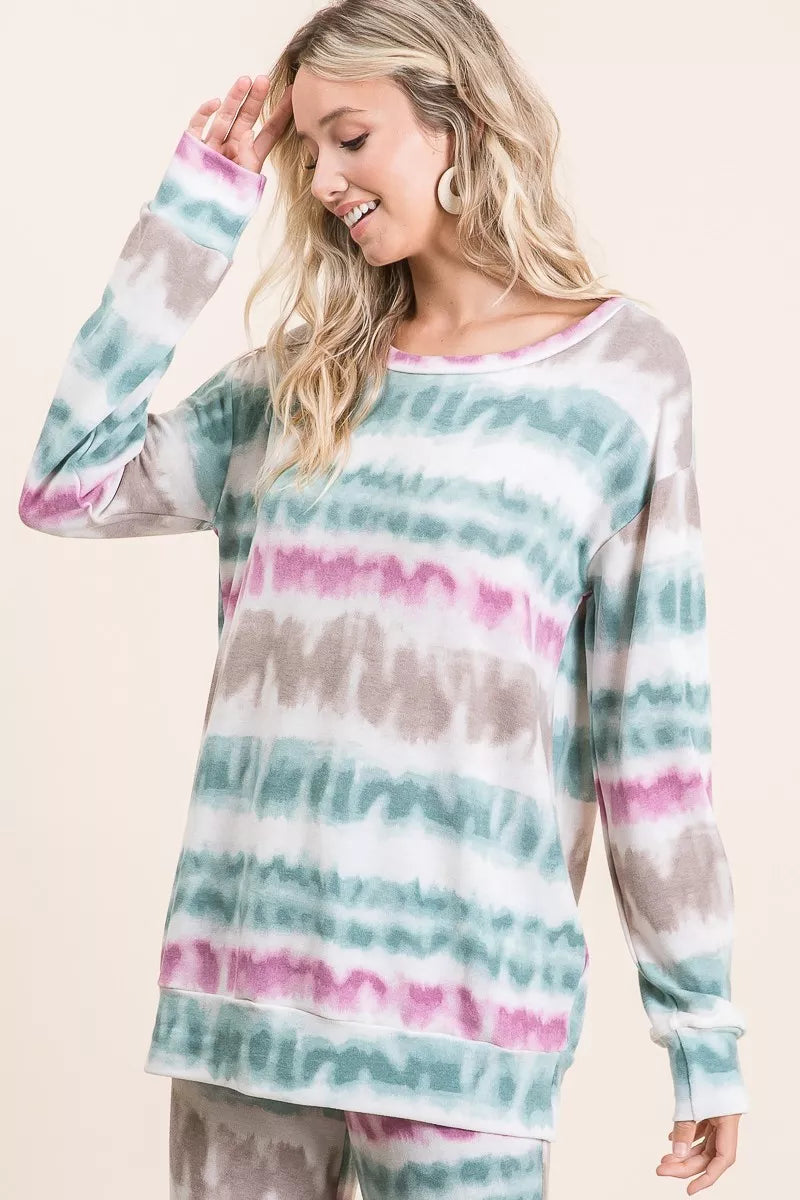 BiBi Women's Sweatshirt Tie Dye Print Terry Multicolor Long Sleeve Top f1c441c507dd41308ce2b07de8bbf7c9-Max-Origin Trendsi