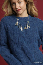 Umgee Women's Sweater Cable Knit Blue Cozy Soft Pullover f1d6d1de-4560-468e-996f-4b9733d331ff-Max-Origin Trendsi