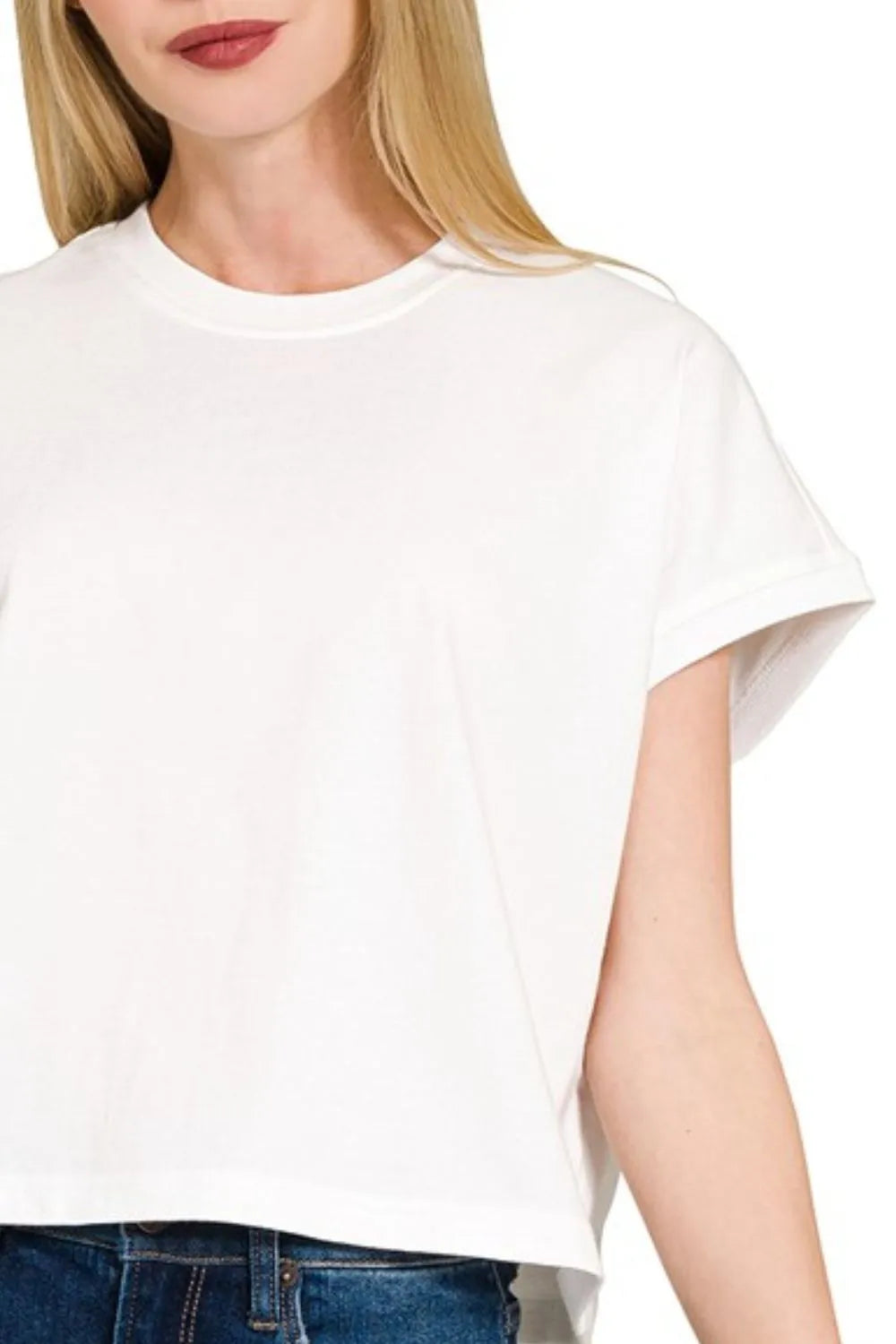 Zenana Premium T-shirt Cotton White Relaxed Crop Tee f1da54ee-f840-4907-a13b-61c542073a08-Max-Origin Trendsi