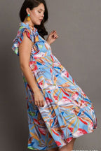 Umgee Ruffle Dress Leaf Colorful Print Plus Size Double Layered Short Sleeve f1e5ed83-e428-4621-b37e-ec033e07ebbc-Min Trendsi