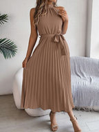Pleated Midi Dress Grecian Neck Tie Waist Belted Halter Sleeveless f1ea0ce7-8214-43b1-8725-5282cb3c5673-Min Trendsi