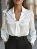 Ruched Collar Neck Long Sleeve Blouse