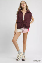 Umgee Womens Nylon Vest Burgundy Drawstring Hem Outwear with Pockets f1fc3ea6-4726-4b91-9a42-6f0209e0d001-Max-Origin Trendsi