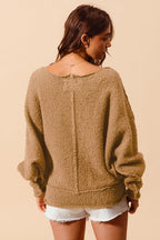SO ME Womens Sweater Taupe Loose Fit Exposed Seam Slouchy Boucle f2042a17731c40bc8133ee130b98a955-Max-Origin Trendsi