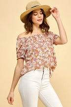 Lime 'N' Chili Blouse Off-The-Shoulder Coral Floral Print Short Sleeve f217cb13b4a64fb3a1189dfc8473dd3c-Max-Origin Trendsi