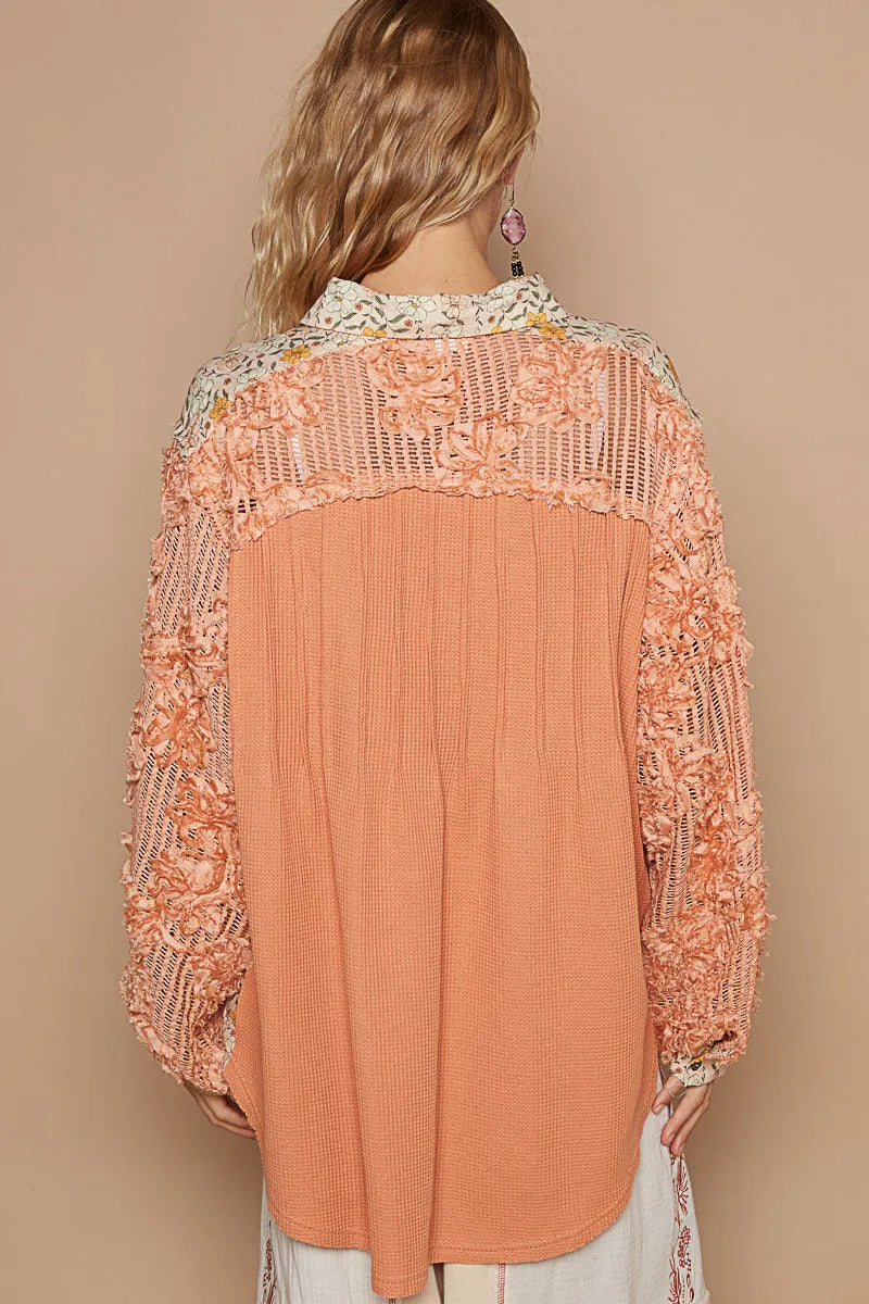 POL Shirt Blouse Woven Lace Floral Half Button Long Sleeve Top f228d7d3-04b6-4234-9bf8-c78af133095c-Max-Origin Trendsi