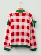 Christmas Womens Cardigan Checkered Knit Bow-Tie Sleeves Oversized f2450a41932e4f428492e156bd41688e-Max-Origin Trendsi