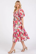 Mittoshop Midi Dress Fuchsia Pink Flower Print Puff Sleeve Ruffle Smocked f2460922261f431bb54c6753f7c0e7a5-Max-Origin Trendsi