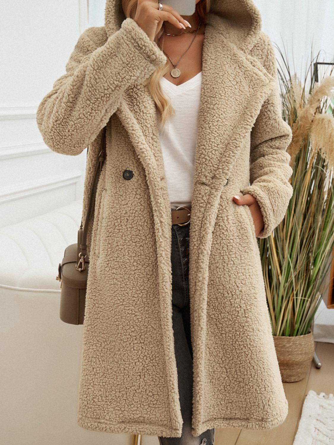 Devine Teddy Coat Pocketed Long Sleeve Hooded Buttoned Outwear f2466d66-5002-458e-baac-dc5d345b909a-Max Trendsi