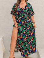 Plus Size Printed Maxi Dress with Split Detail