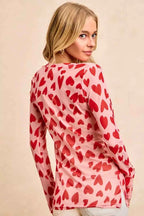 BiBi Button Down Heart Printed Mesh Shirt with Ruched Front