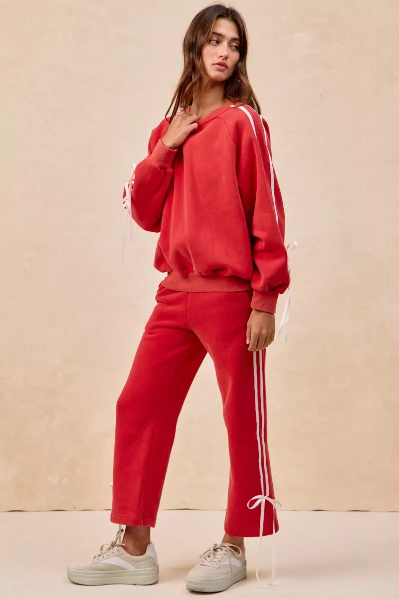 BiBi Womens Fleece Sweatpants Red Side Lined Bow Details Pocketed f27fc809d34f43cfa87499f4d6e6d3f1-Max-Origin Trendsi