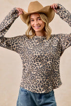 BiBi Womens T-shirt Leopard Print Washed Waffle Thermal Top f28e1cd8dc3b44ef826f6c8a56726ee7-Max-Origin Trendsi