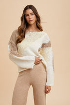 Women's Sweater Annie Wear Color Block Taupe Combo Long Sleeve Pullover f2a1225e-8892-4709-ac76-8922c70c2cd5-Max Trendsi