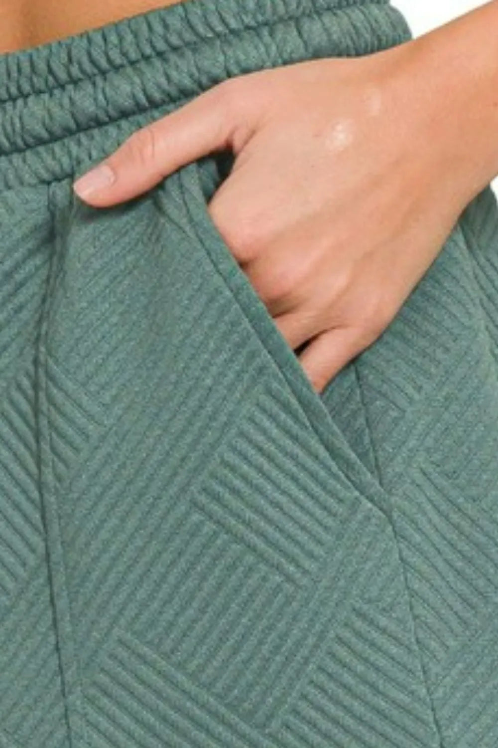 Zenana Shorts Textured Knit Jacquard Drawstring Pocketed Ash Jade f2a9e654-7f01-4070-9fd8-9ff5ad9a9dbd-Max-Origin Trendsi