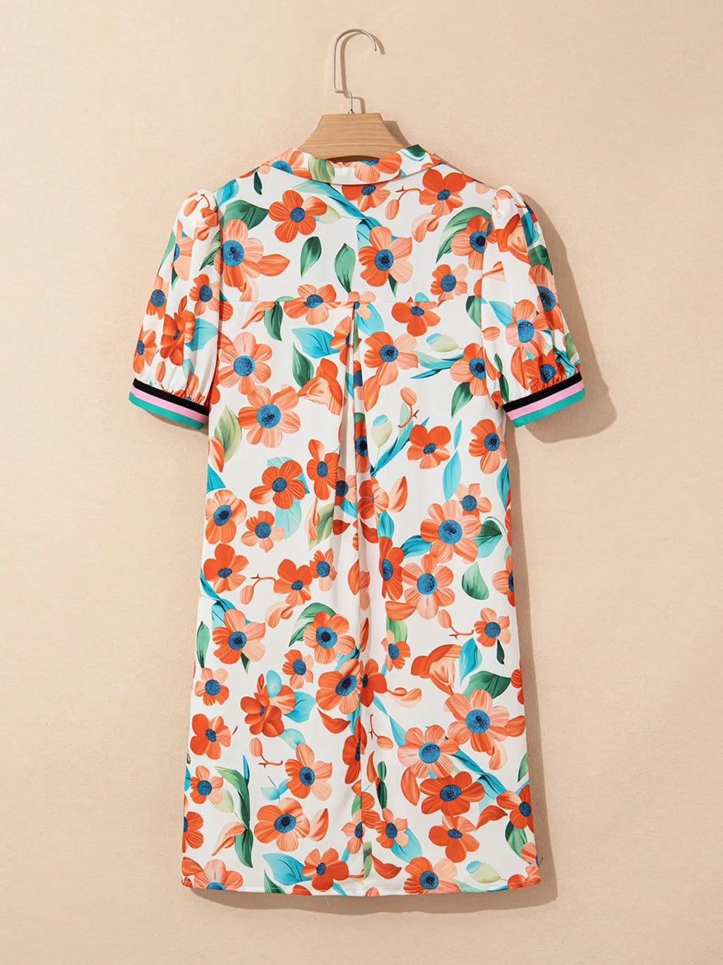 Mini Floral Dress Contrast Trim Split Neck Puff Short Sleeve Tiered f2ac3b38-3713-4ee1-887b-6d774f1645fd-Max-Origin Trendsi