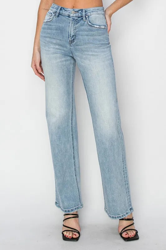 RISEN Straight Jeans High Rise Light Blue Washed LIGHT f2b23be0e03347778b3138962ec5628e-Max-Origin Trendsi