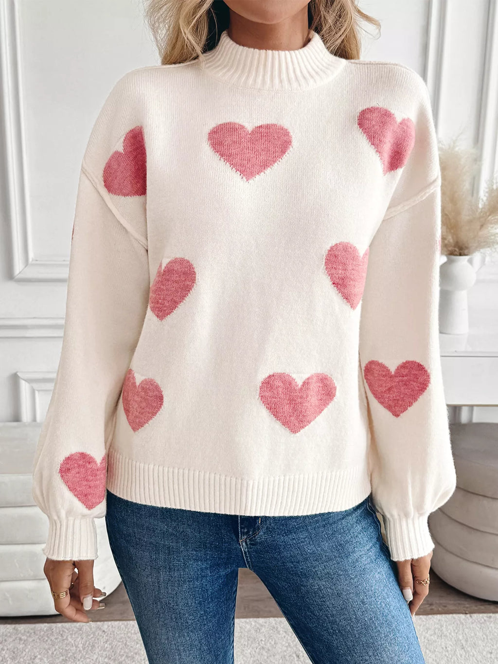 Women's Sweater Heart Mock Neck Long Sleeve Soft Knit Pullover f2b81ebbecfc46ca817ecc9d5dd5d15c-Max-Origin Trendsi