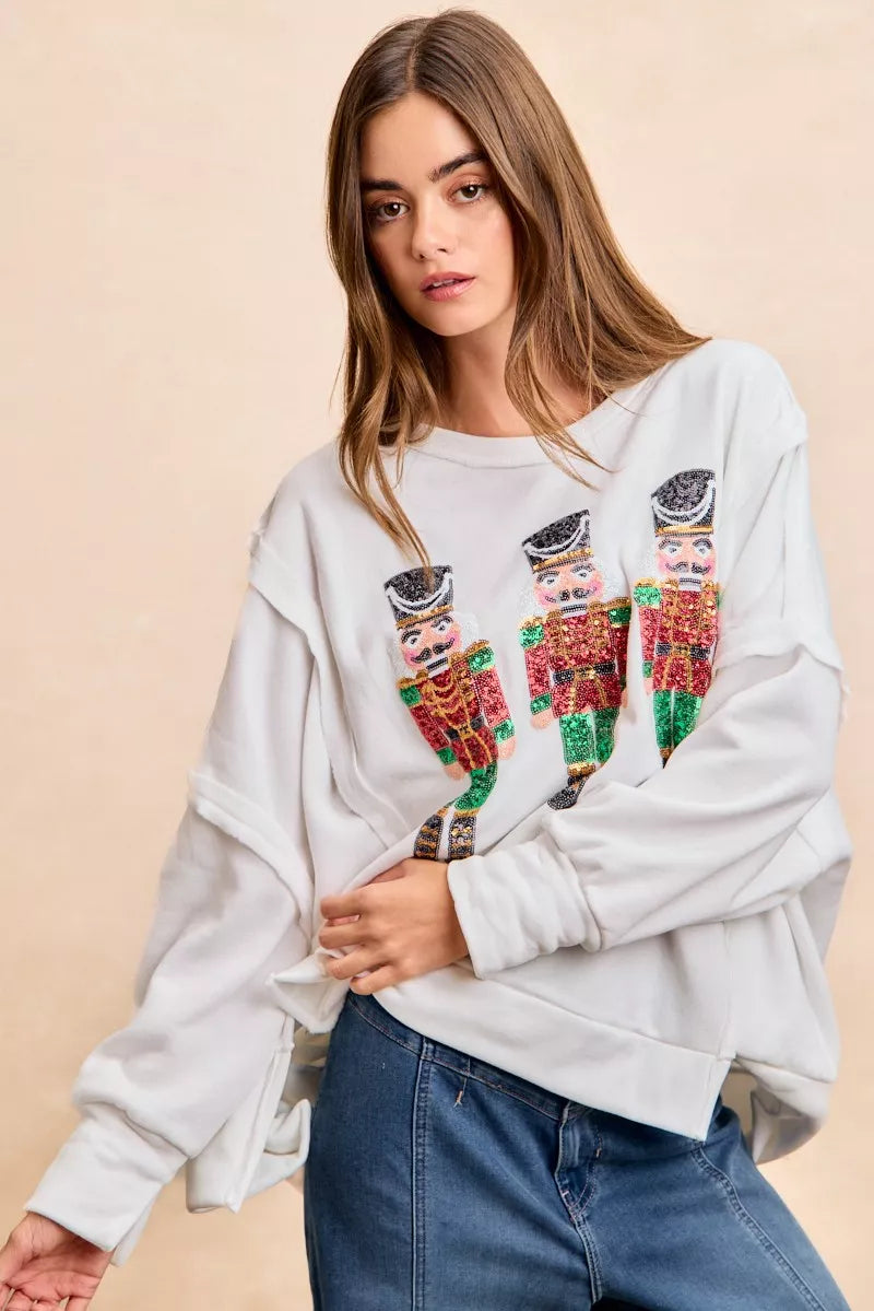 BiBi Sweatshirt Christmas Sequin Nutcrackers Embroidery Oversized Top f2b862f172704e82993afa970f8ef23e-Max-Origin Trendsi