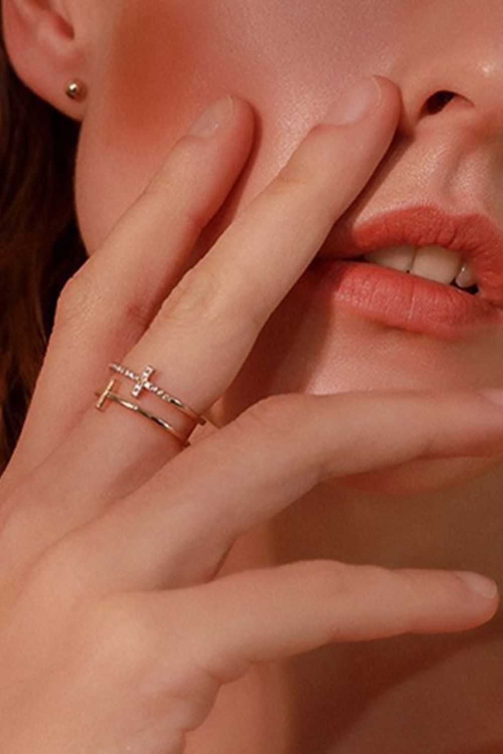 Inland Zircon Cross Ring 18K gold-plated Double Layered 925 Sterling Silver f2bcb78f-c631-447a-8593-d15d175ca407-Max Trendsi