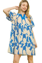 Umgee Abstract Print Puff Sleeve Shift Dress