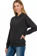 Zenana Fleece Womens Hoodie Black Kangaroo Pocket Long Sleeve Top f2dcf175-059b-4d26-bedb-32cb05acb3df-Max-Origin Trendsi