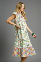 Umgee Midi Dress Cotton Floral Garden Patchwork Colorful Ruffled Short Sleeve f2dd24b7-569f-4a2a-9466-87f61130a08d-Max-Origin Trendsi