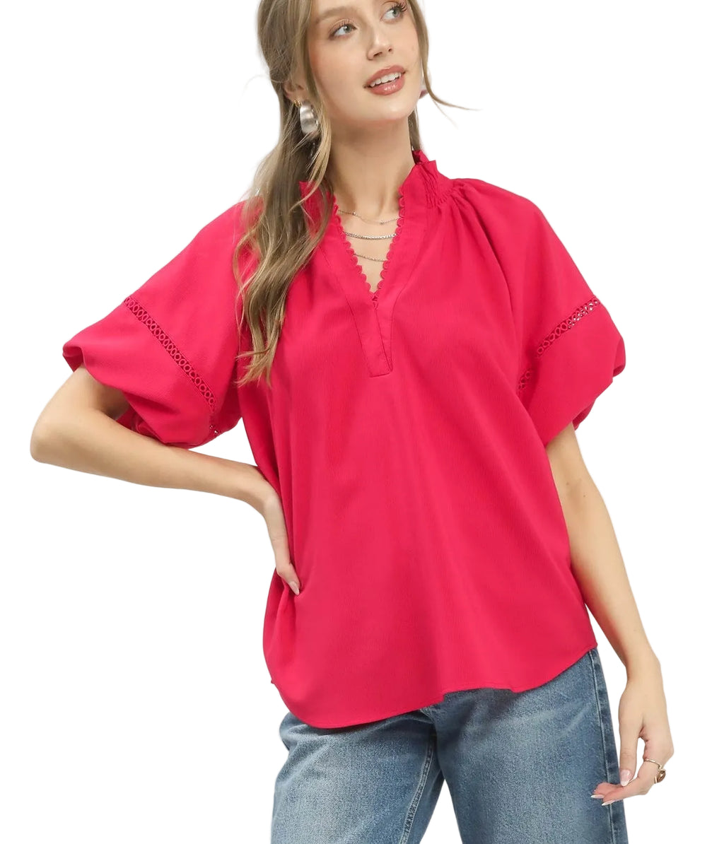 Umgee Lace Trim Peasant Top