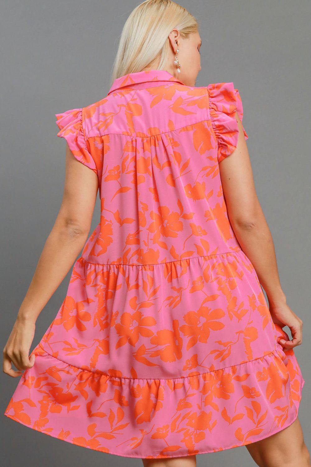 Umgee Mini Dress Floral Pink Orange Print Ruffle Cap Short Sleeve Tiered f2ff53ef-8a4e-4ec2-89f8-274314620f59-Max Trendsi