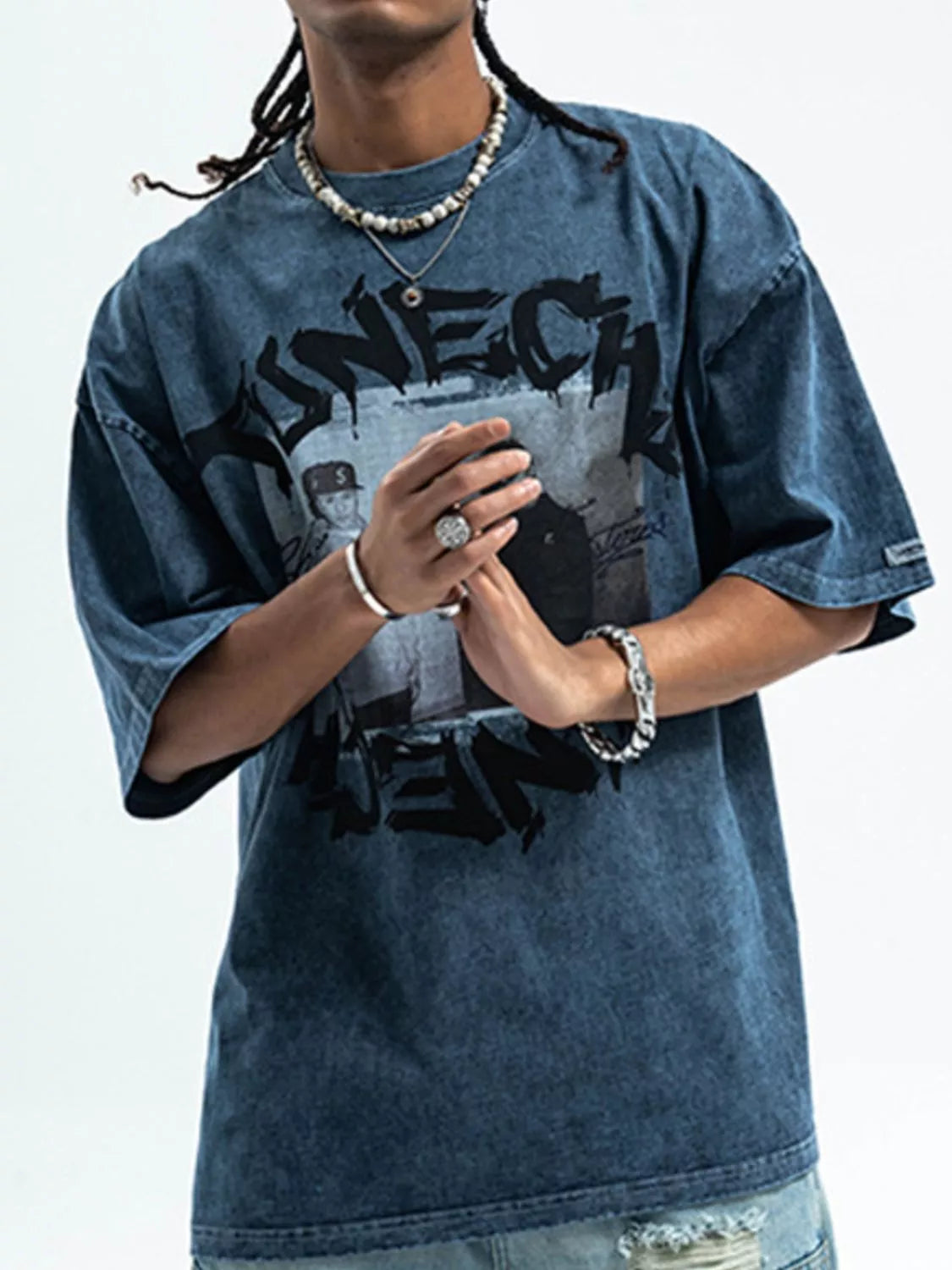 Men's T-Shirt Cotton Denim Washed Graphic Round Neck Short Sleeve Top Snowflake Blue f3035091-6fe9-4a4e-8644-8ee5b330baee-Max-Origin Trendsi