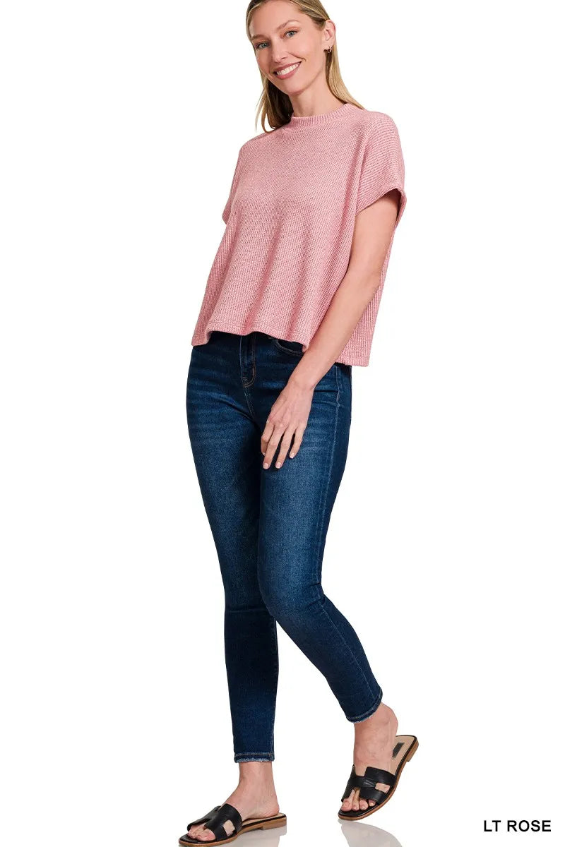 Zenana Sweater Set Light Rose Knit Boxy Top Short Sleeve & Long Pants 2 Pcs f310ba1fb39a405187e044ee43dbc270-Max-Origin Trendsi