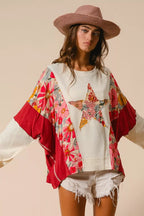 BiBi Sweatshirt Floral Print Mixed Star Patch Round Neck Top f3131c5022804593be396578c5425b90-Max-Origin Trendsi