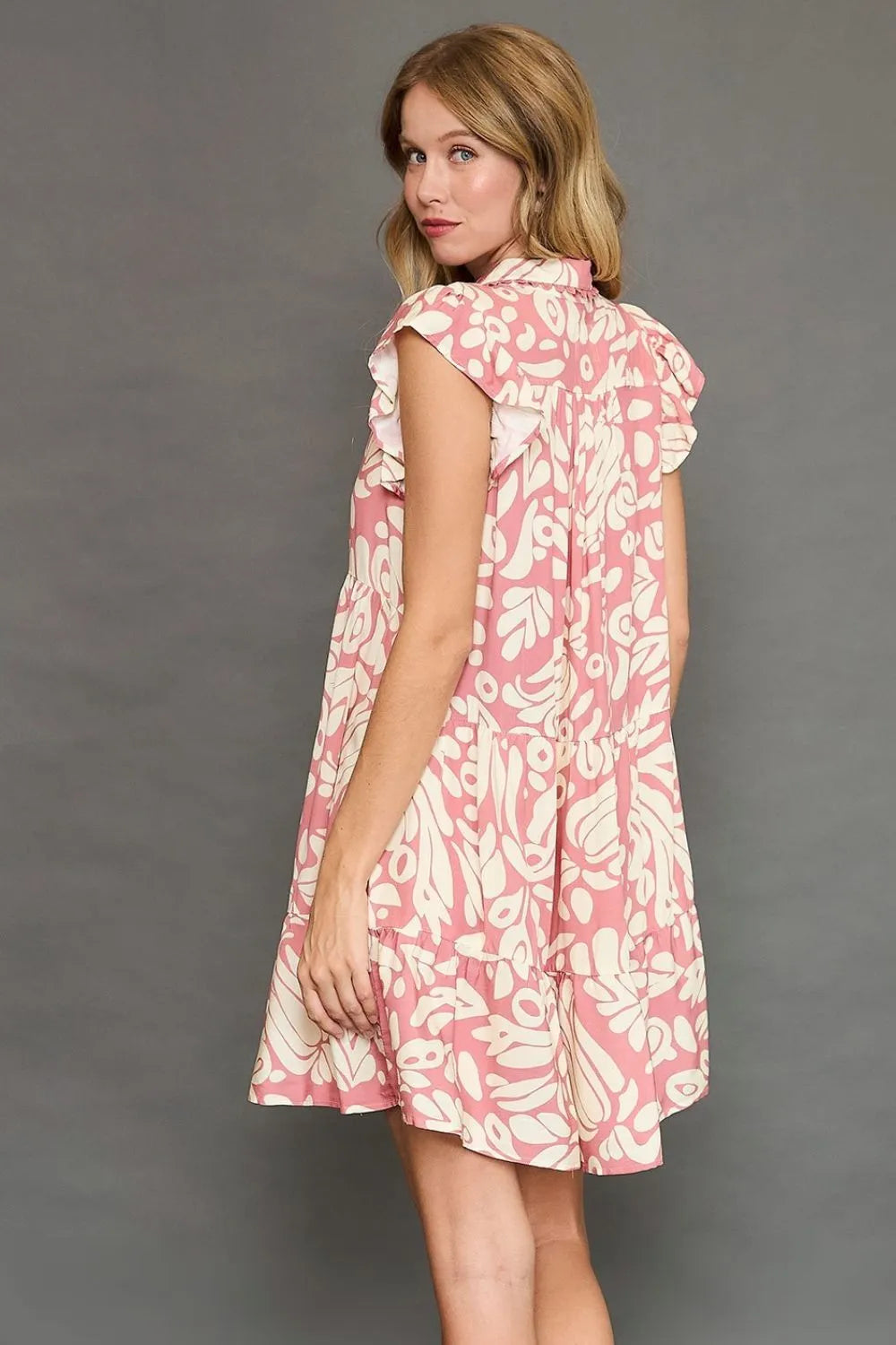 Umgee Mini Dress Floral Pink Two Tone Printed Ruffled Cap Sleeve f329c758-9bdc-4e50-a178-e59b3ab56d2b-Max-Origin Trendsi