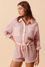 SO ME Romper Textured Knit Dusty Pink Button Front Drawstring Waist f32b3a25-b922-46ff-b0bf-fe5b1c3e91b6-Max-Origin Trendsi