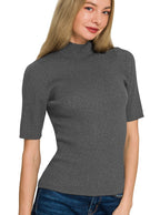 Zenana Viscose Ribbed Mock Neck Sweater with Short Sleeves