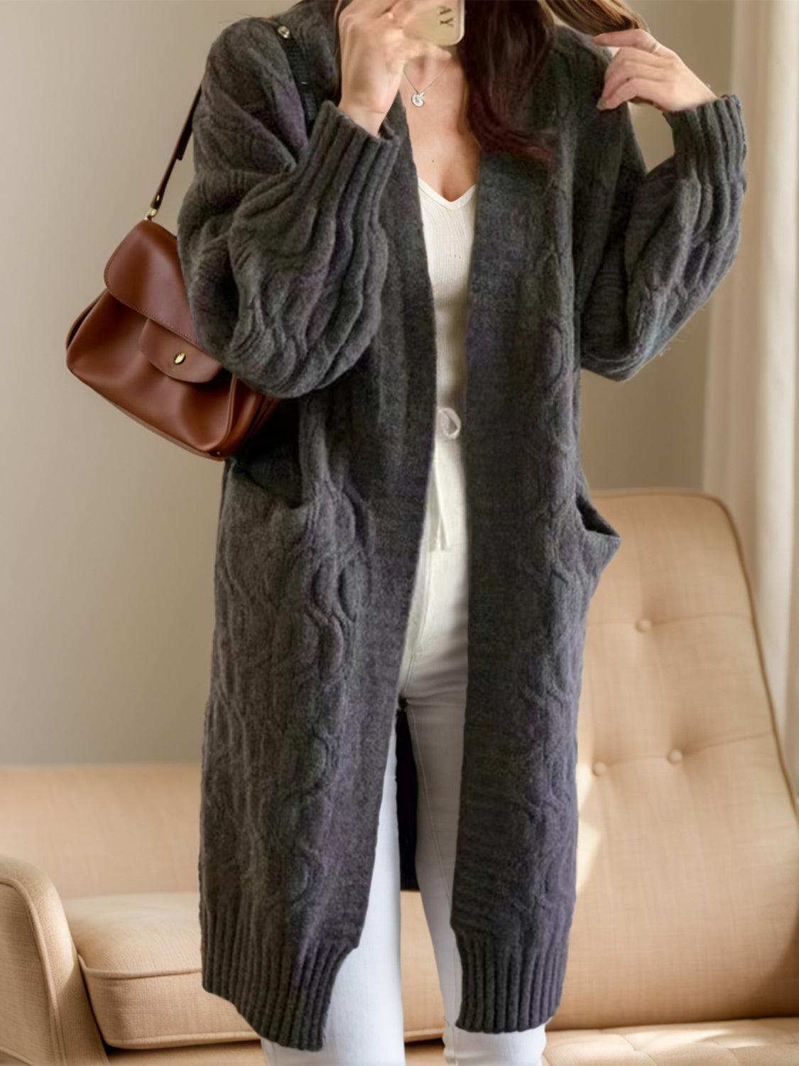 Cardigan Women Open Front Long Sleeve Soft Acrylic Pocketed Sweater Gray One Size f33085aa-fc5b-4dc0-a338-2855d99b8ab1-Max Trendsi