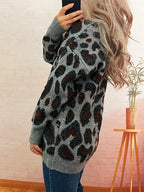 Women's Sweater Leopard Cozy V-Neck Drop Shoulder Long Sleeve f330b3b175f84042bcef2eeb79e000db-Max-Origin Trendsi