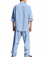 Men's Outfit Set Button Up Shirt Long Sleeve Lightweight and Pants Two-piece f3358195cd94448ab5eae777c525080c-Max-Origin Trendsi